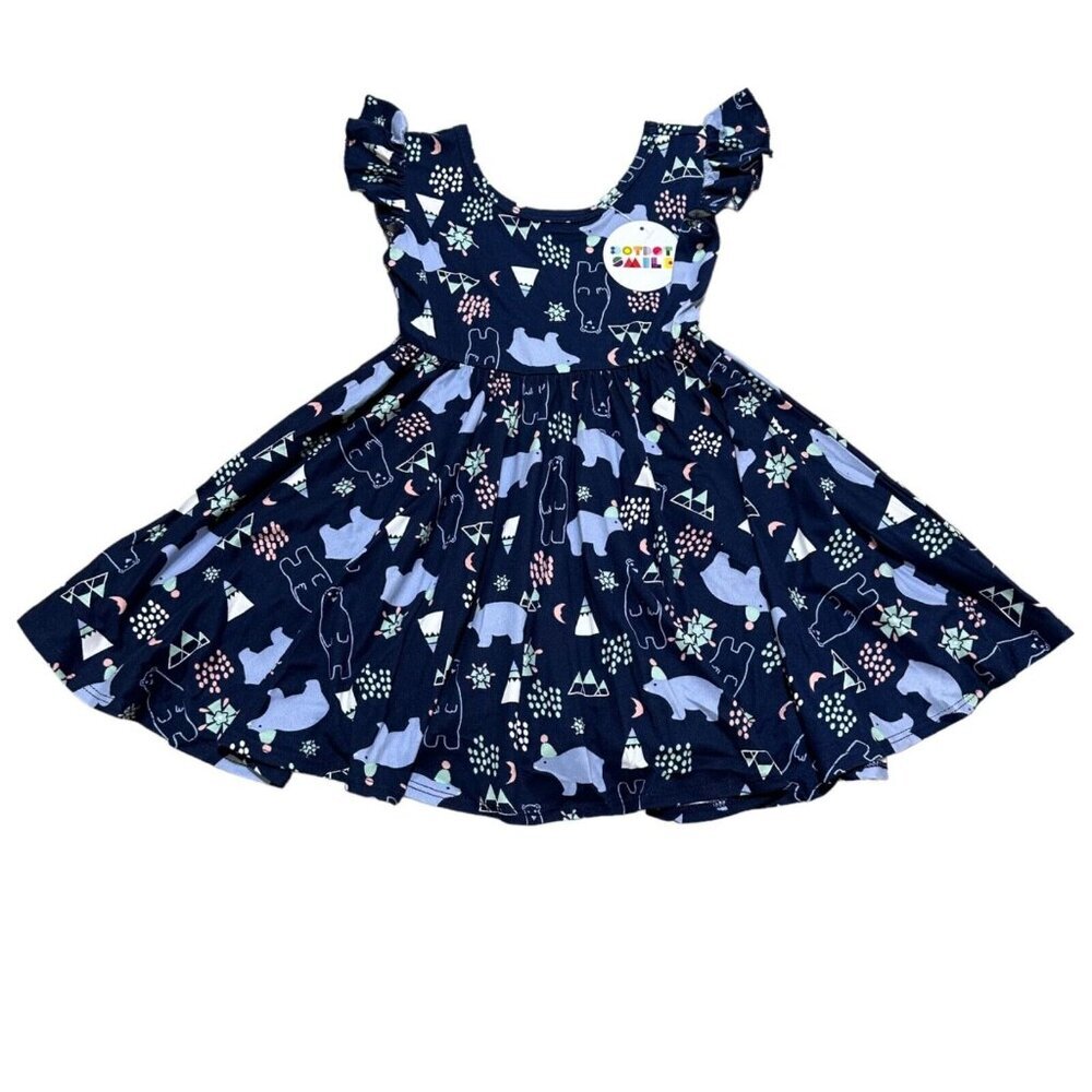 Dot Dot Smile Girl Size 2T Empire Waist Dress Navy Polar Bear Mountain Print NWT
